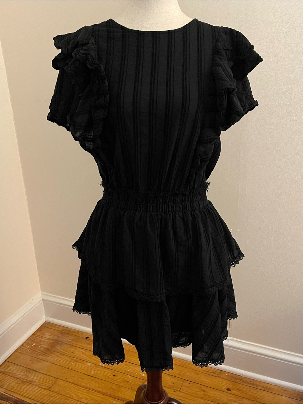 Shabby Chic Rachel Ashwell Black Ruffle Dress Med Cotton Chenille Cottagecore